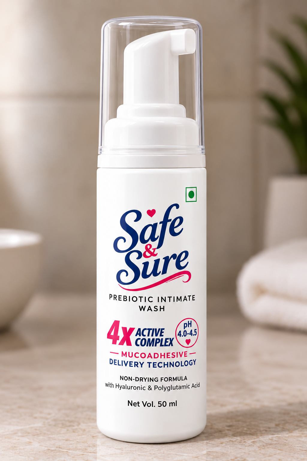 Safe &amp; Sure 50ml foaming pump bottle with clear cap
